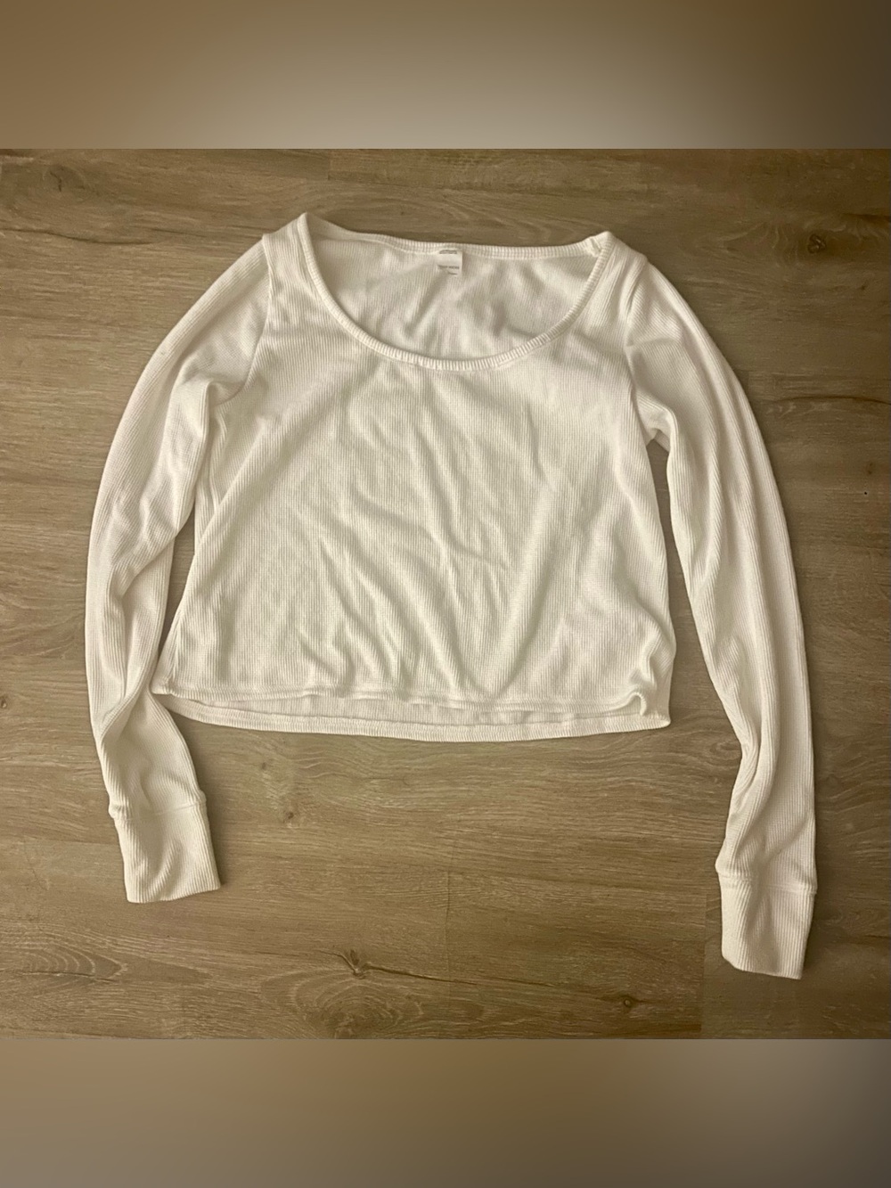 Gilly Hicks White Ribbed Waffle Knit Crop Top Long Sleeve Small